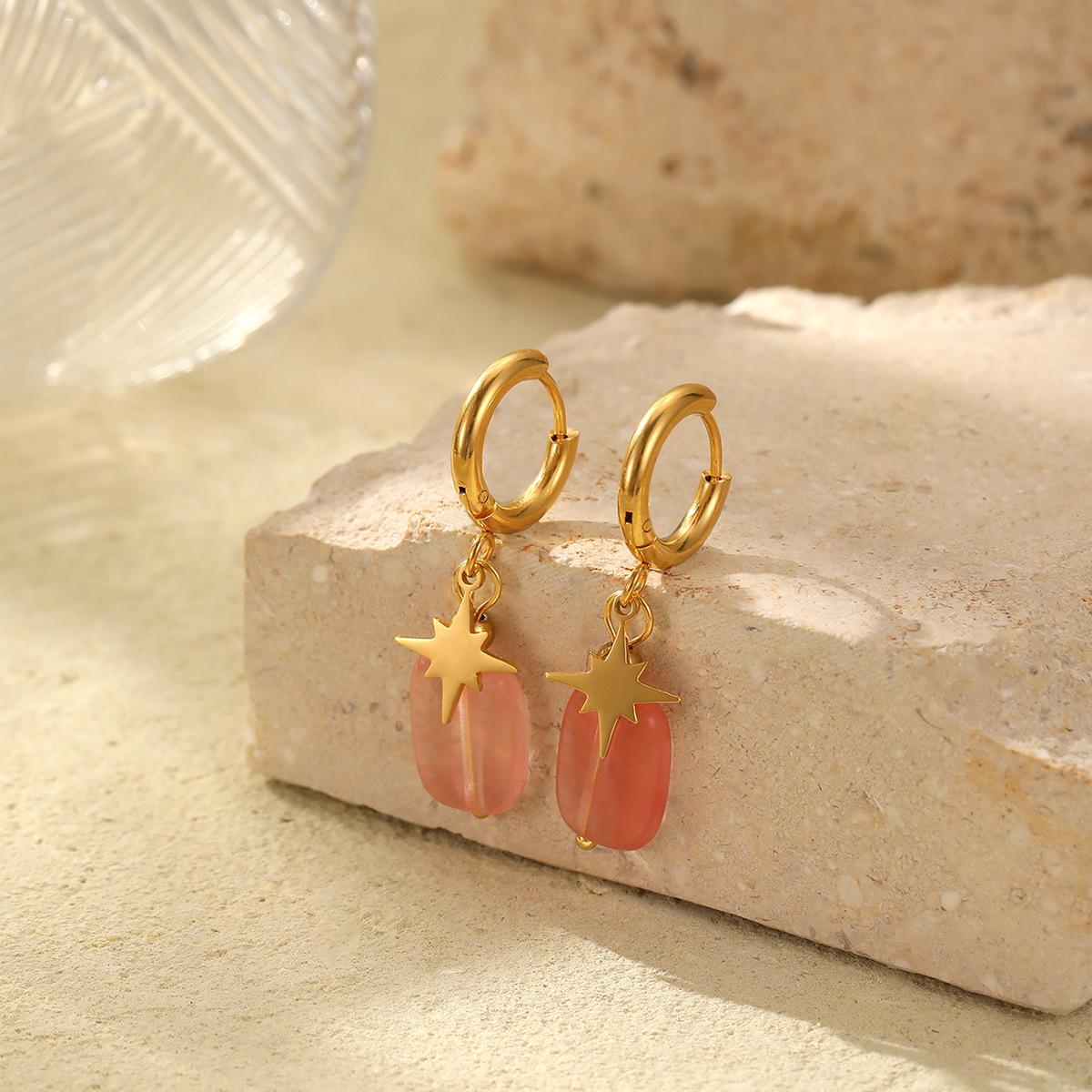 Stainless Steel Hoop Drop Earrings For Women Gold Color Colorful Natural Stone Drop Ear Accessory
Stainless Steel Hoop Drop Earrings For Women Gold Color Colorful Natural Stone Drop Ear Accessory