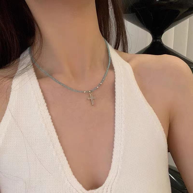 Exquisite Temperament Sliver Color Stainless Steel Cross Pendant Blue Crystal Beads Fine Chain Necklace for Women Charm Jewelry
Exquisite Temperament Sliver Color Stainless Steel Cross Pendant Blue Crystal Beads Fine Chain Necklace for Women Charm Jewelry