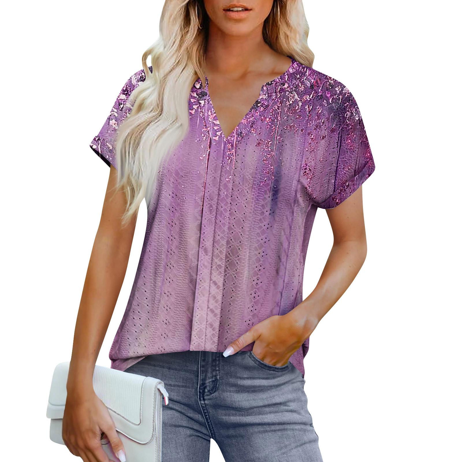 Женские топы с коротким рукавом V-образным вырезом, блузка, нарядная повседневная одежда с принтом и вышивкой, летняя модная одежда S фиолетовый
Женские топы с коротким рукавом V-образным вырезом, блузка, нарядная повседневная одежда с принтом и вышивкой, летняя модная одежда S фиолетовый