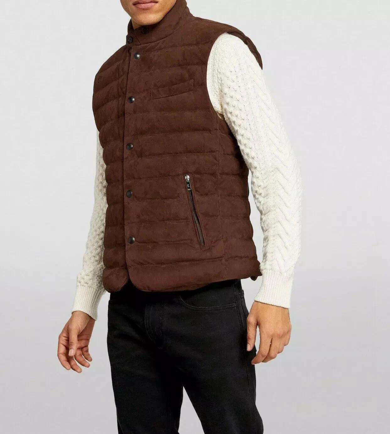 Men Brown Genuine Lambskin Leather Waist Coat Vest Handmade Quilted Suede Puffer S коричневий
Men Brown Genuine Lambskin Leather Waist Coat Vest Handmade Quilted Suede Puffer S коричневий