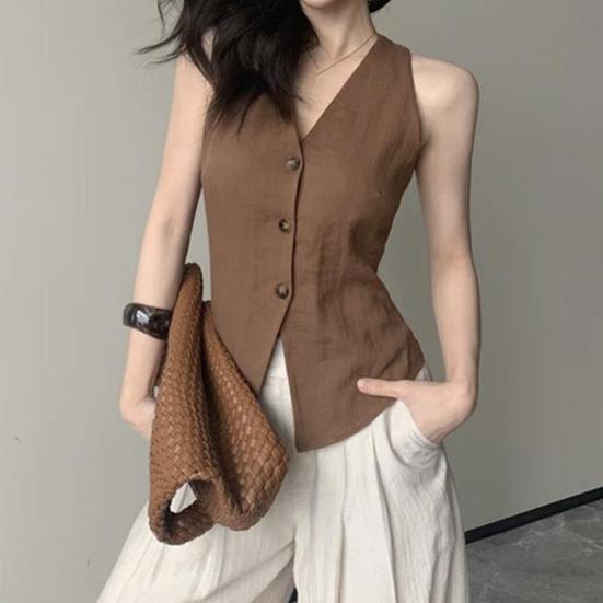 Women s Halter V-Neck Vest Backless Single Breasted Sleeveless Vest Asymmetrical Hem Vest Top Summer Casual Waistcoat L кавовий
Women s Halter V-Neck Vest Backless Single Breasted Sleeveless Vest Asymmetrical Hem Vest Top Summer Casual Waistcoat L кавовий
