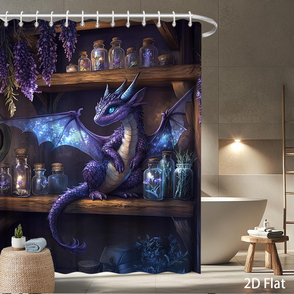 Fantasy Dragon Shower Curtain – Glowing Purple Dragon On Shelf With Potion Bottles & Wisteria, Waterproof Polyester, 72X72 Inch W60H190(CM)-1 Pcs
Fantasy Dragon Shower Curtain – Glowing Purple Dragon On Shelf With Potion Bottles & Wisteria, Waterproof Polyester, 72X72 Inch W60H190(CM)-1 Pcs