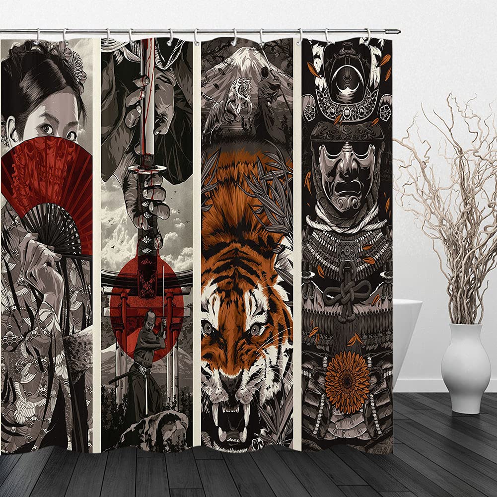 Japanese Samurai Cool Tiger Shower Curtains Red Sun Mount Fuji Art Black Shower Curtain For Bathroom Decor Waterproof 12 Hooks W60H190(CM)-1 Pcs
Japanese Samurai Cool Tiger Shower Curtains Red Sun Mount Fuji Art Black Shower Curtain For Bathroom Decor Waterproof 12 Hooks W60H190(CM)-1 Pcs