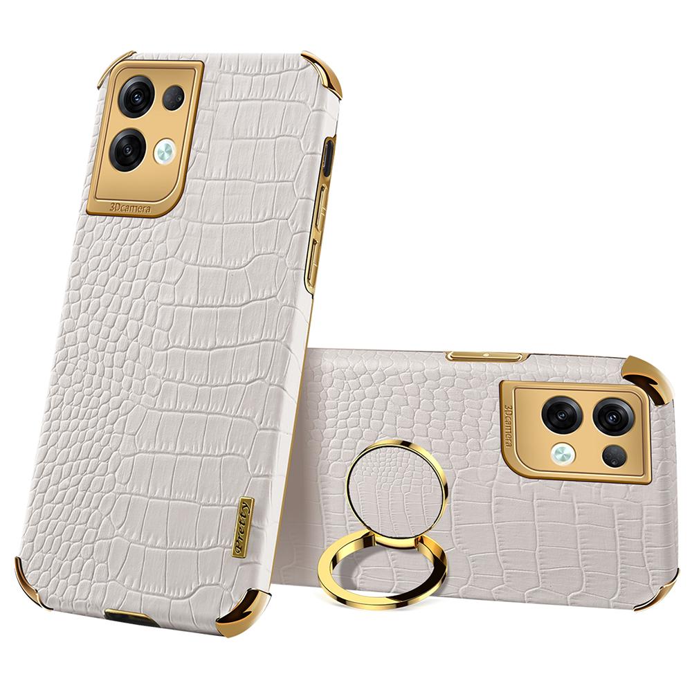 For Oppo Reno8 Pro 5G (Global Version) Crocodile Texture Leather Coated TPU Mobile Case 6D Electroplating Cover with Ring Kickstand White
For Oppo Reno8 Pro 5G (Global Version) Crocodile Texture Leather Coated TPU Mobile Case 6D Electroplating Cover with Ring Kickstand White