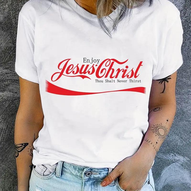 Jesus Enjoy christ Print TShirt Short Sleeve Crew Neck Casual Top For Spring Summer Womens Clothing casual basics Ocollar S
Jesus Enjoy christ Print TShirt Short Sleeve Crew Neck Casual Top For Spring Summer Womens Clothing casual basics Ocollar S