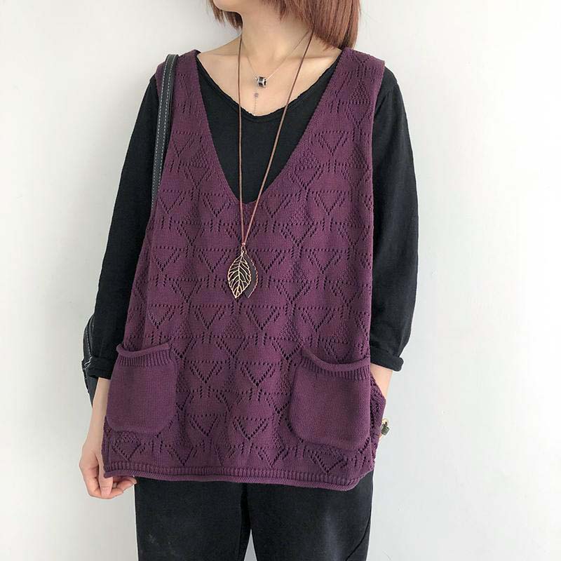 Вязаный жилет женский V-образный вырез ажурный тонкий свитер однотонный повседневный вязаный пуловер без рукавов топ с большим карманом свободный повседневный осенний XL фиолетовый
Вязаный жилет женский V-образный вырез ажурный тонкий свитер однотонный повседневный вязаный пуловер без рукавов топ с большим карманом свободный повседневный осенний XL фиолетовый
