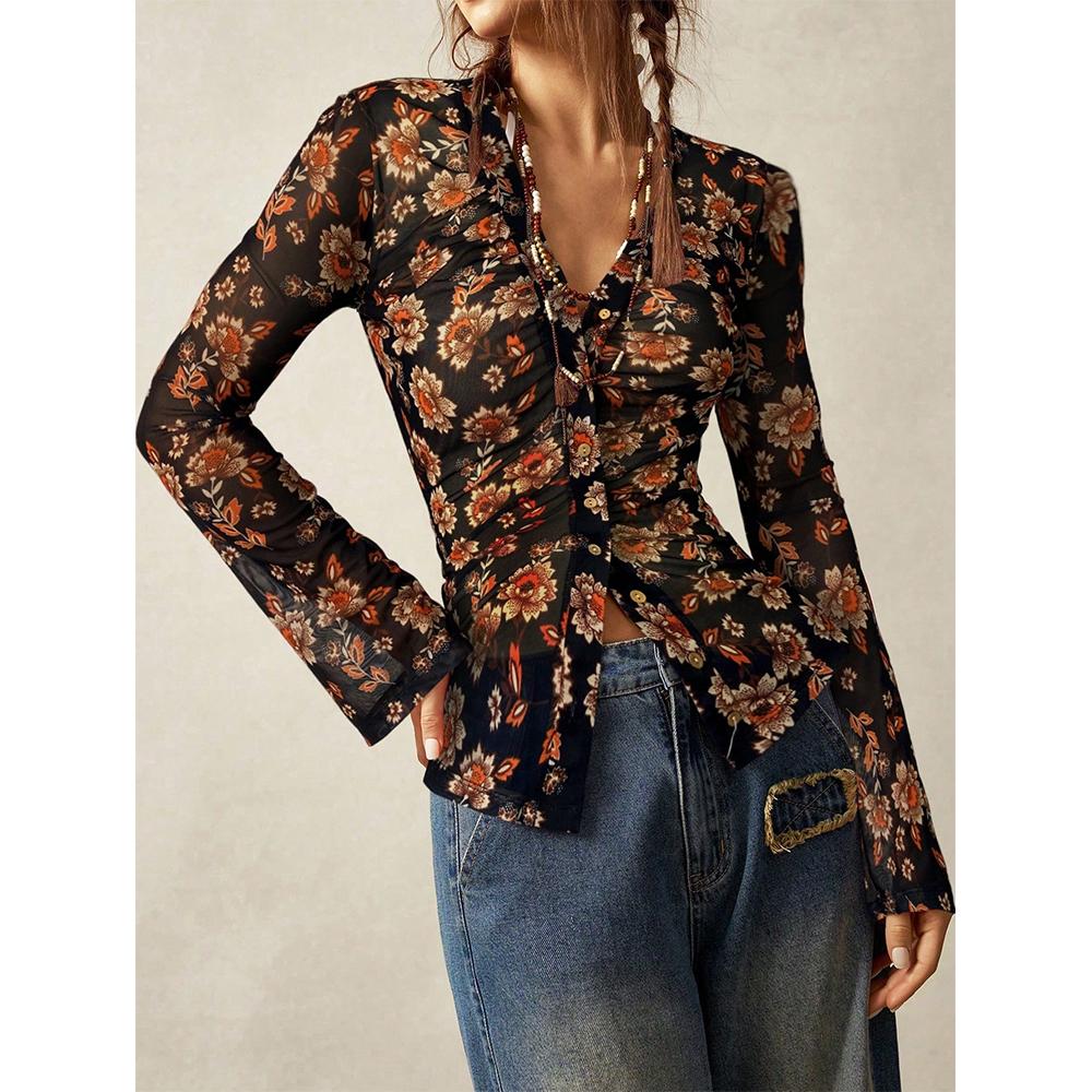 Women s Long Sleeve Shirts Boho Floral Print Blouses Button Down V Neck Fitted Tops S чорний
Women s Long Sleeve Shirts Boho Floral Print Blouses Button Down V Neck Fitted Tops S чорний