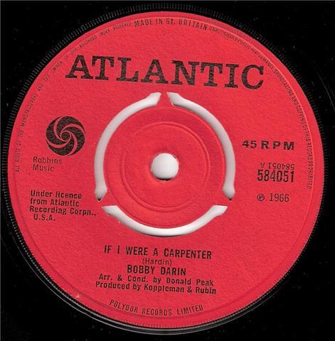 7inch Record BOBBY DARIN - If I Were A Carpenter 584051 Atlantic 1966 UK Pop Used
7inch Record BOBBY DARIN - If I Were A Carpenter 584051 Atlantic 1966 UK Pop Used