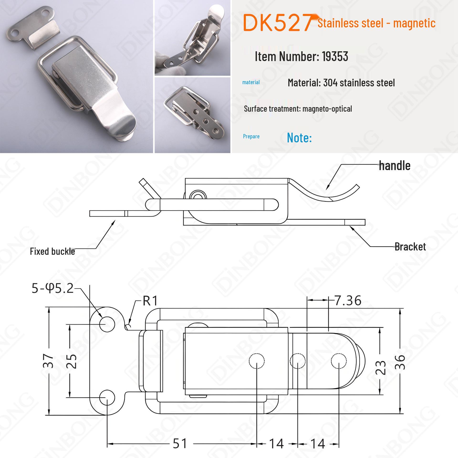 DK527 Засувка-защіпка та пряжка з нержавіючої сталі 304 для ящика для інструментів, авіаційного кейса або дверей
DK527 Засувка-защіпка та пряжка з нержавіючої сталі 304 для ящика для інструментів, авіаційного кейса або дверей