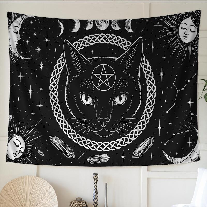 Tapestry of a witch cat with a celestial pentagram 75x100
Tapestry of a witch cat with a celestial pentagram 75x100