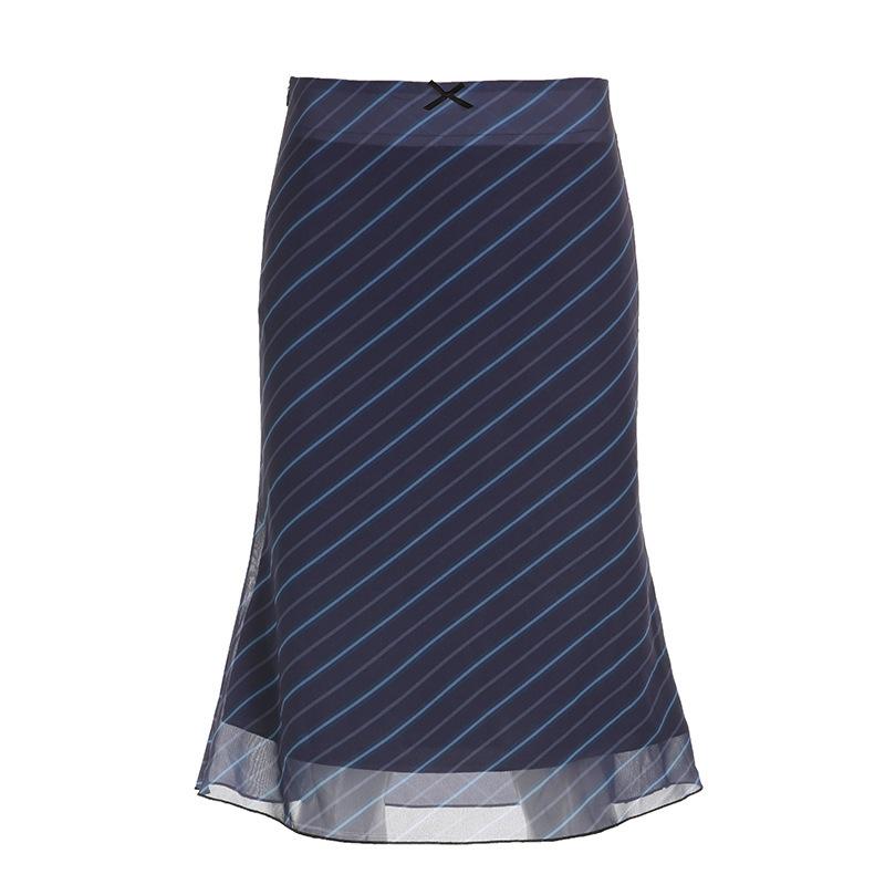 Юбка из шифона в полоску в стиле колледжа, женская летняя новая, сетчатая, дышащая, тонкая, для отпуска, юбка по бедрам L чёрный