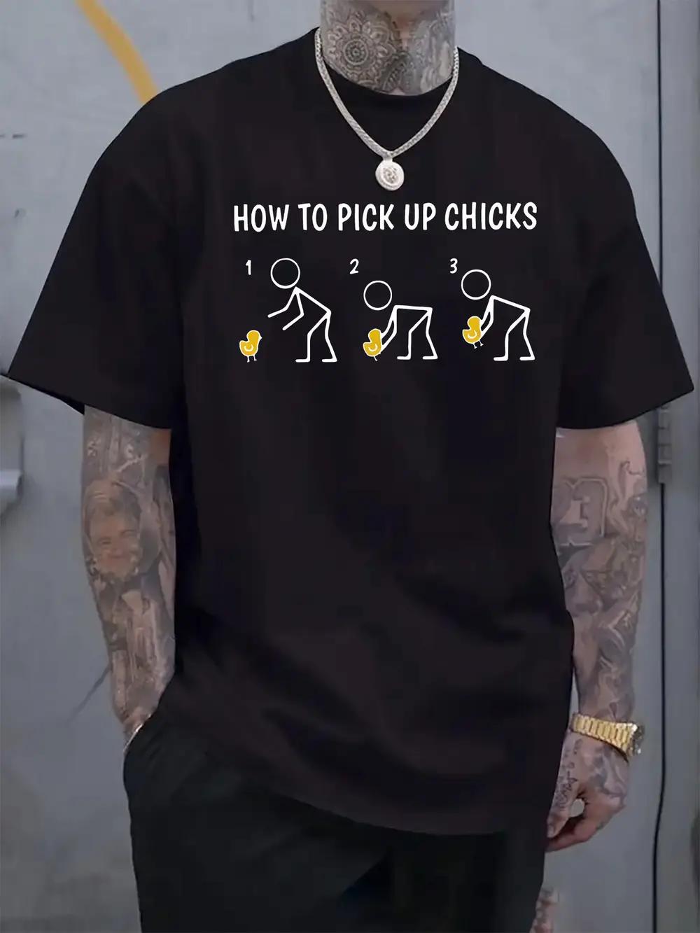 Casual Crew Neck T-shirt with How to Pick Up Chicks Graphic Print - Regular Fit L
Casual Crew Neck T-shirt with How to Pick Up Chicks Graphic Print - Regular Fit L