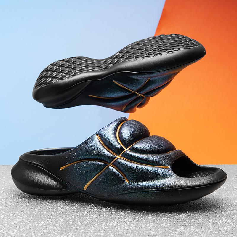 36-47 Модные сандалии Тапочки Мужские домашние тапочки Повседневная пляжная обувь для мальчиков Летние сандалии Светящиеся ночью Тапочки на платформе 36-37 чёрный