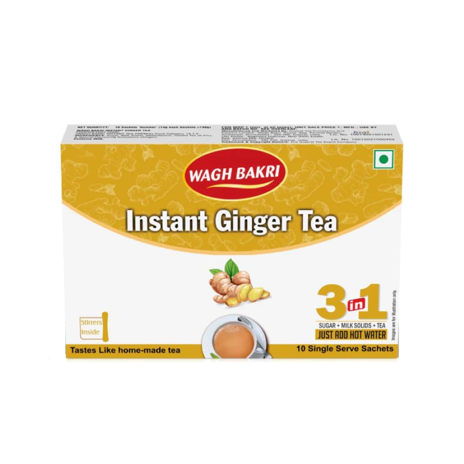Wagh Bakri Ginger Instant Tea Premix 140 g, 10 Sachets - Quick Hot Beverage Mix With Invigorating Flavor
Wagh Bakri Ginger Instant Tea Premix 140 g, 10 Sachets - Quick Hot Beverage Mix With Invigorating Flavor