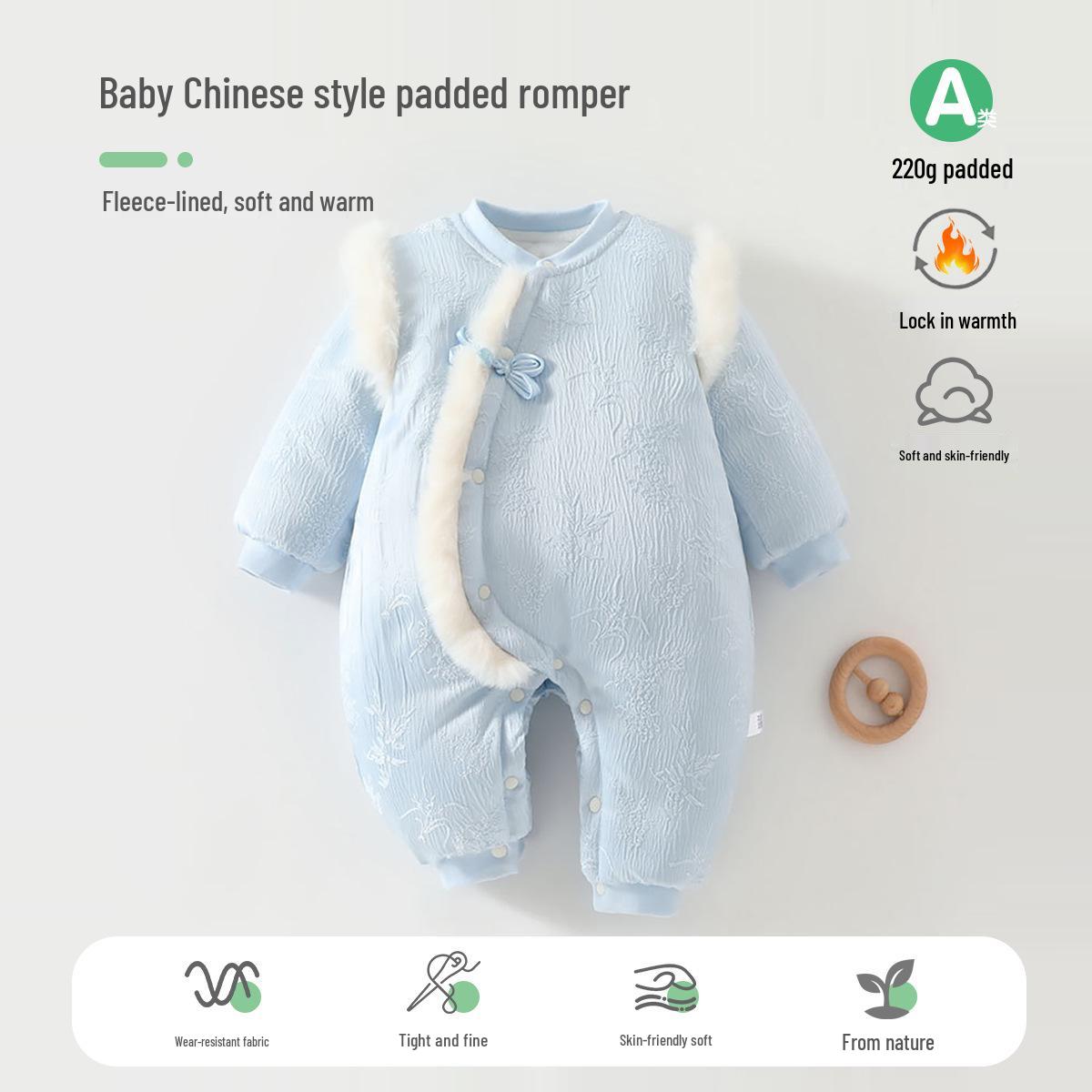 Autumn/Winter Baby Quilted Jumpsuit: Chinese National Style, 220g, First Birthday/Full Moon Outerwear Size 90 (suitable for 20-25 jin)
Autumn/Winter Baby Quilted Jumpsuit: Chinese National Style, 220g, First Birthday/Full Moon Outerwear Size 90 (suitable for 20-25 jin)