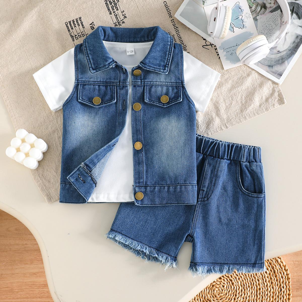 Baby Boys Denim Co-Ord Set, Collared Vest, Short Sleeve Tee and Fringe Shorts 6-9M императорский синий
Baby Boys Denim Co-Ord Set, Collared Vest, Short Sleeve Tee and Fringe Shorts 6-9M императорский синий