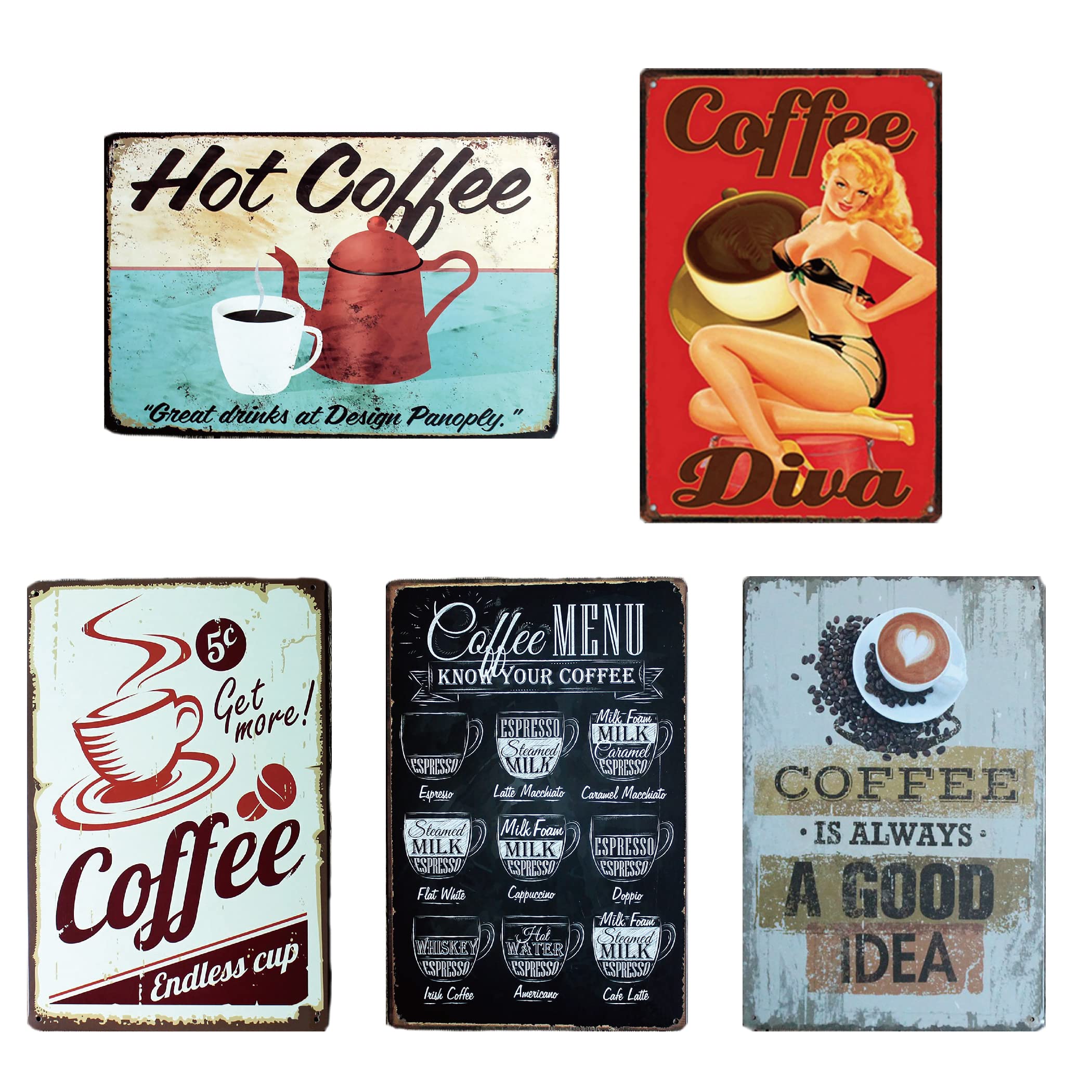 Lanx. Tin Sign Coffee 5-Piece Set Metal Plate American Vintage Style Wall Decoration Retro Goods Metal Goods Wall Decoration Antique (Coffee)
Lanx. Tin Sign Coffee 5-Piece Set Metal Plate American Vintage Style Wall Decoration Retro Goods Metal Goods Wall Decoration Antique (Coffee)