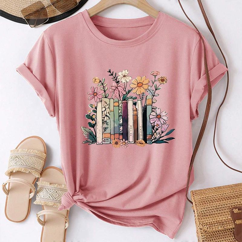 Модная женская креативная футболка с мультяшным цветочным принтом и книгой, забавная повседневная футболка с круглым вырезом и короткими рукавами, летняя женская футболка
Модная женская креативная футболка с мультяшным цветочным принтом и книгой, забавная повседневная футболка с круглым вырезом и короткими рукавами, летняя женская футболка