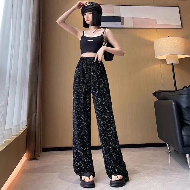 Shiny Rhinestone Sequin High-Waisted Wide-Leg Pants - Women s Summer Korean Style Ice Silk Loose Fit S
Shiny Rhinestone Sequin High-Waisted Wide-Leg Pants - Women s Summer Korean Style Ice Silk Loose Fit S