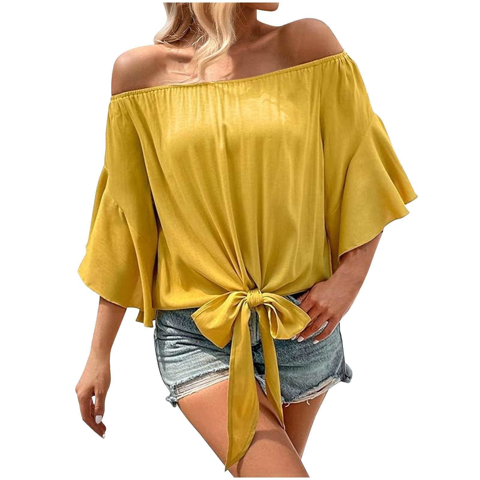 Women s Pleated Off The Shoulder Flowy Tops Sleeve Tie Knot Casual Vacation Blouse Ruched Shirts Plus Size XL жовтий
Women s Pleated Off The Shoulder Flowy Tops Sleeve Tie Knot Casual Vacation Blouse Ruched Shirts Plus Size XL жовтий