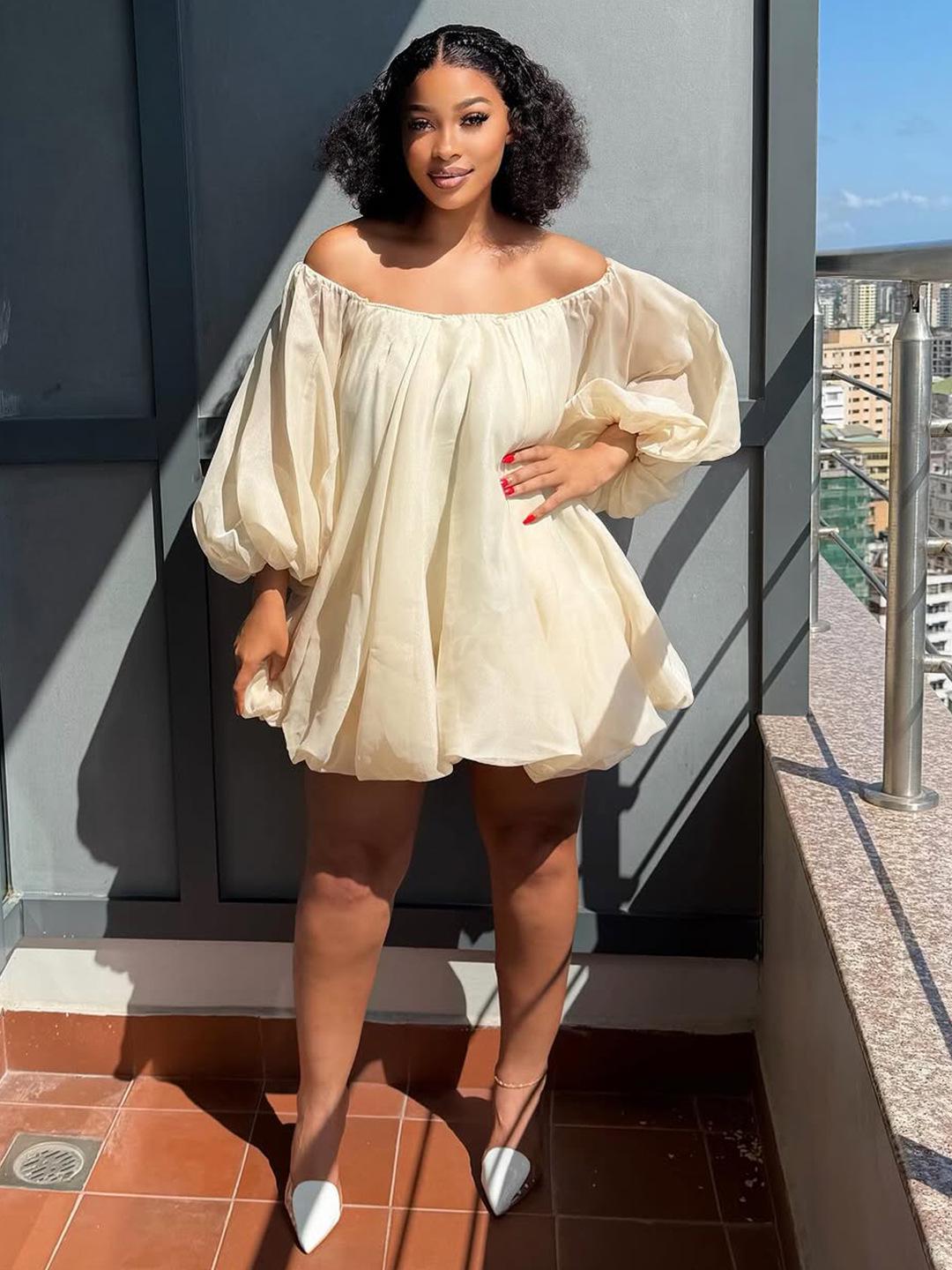 European & American Plus Size Sexy One-Shoulder Puff Sleeve Dress for Women L абрикосовый
European & American Plus Size Sexy One-Shoulder Puff Sleeve Dress for Women L абрикосовый