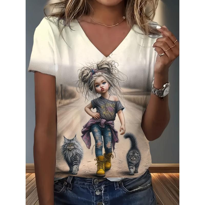 Women s V-neck Short Sleeved T-shirt, Full Print, Cute +double Cat Full Print Pattern, Retro Color Reproduction Delicate Brushstrokes S
Women s V-neck Short Sleeved T-shirt, Full Print, Cute +double Cat Full Print Pattern, Retro Color Reproduction Delicate Brushstrokes S