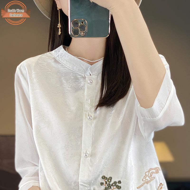 New Chinese Style Seven-Sleeve Xiangyun Yarn Jacket with Embroidered Stand Collar Faux Silk Shirt XXL чёрный
New Chinese Style Seven-Sleeve Xiangyun Yarn Jacket with Embroidered Stand Collar Faux Silk Shirt XXL чёрный