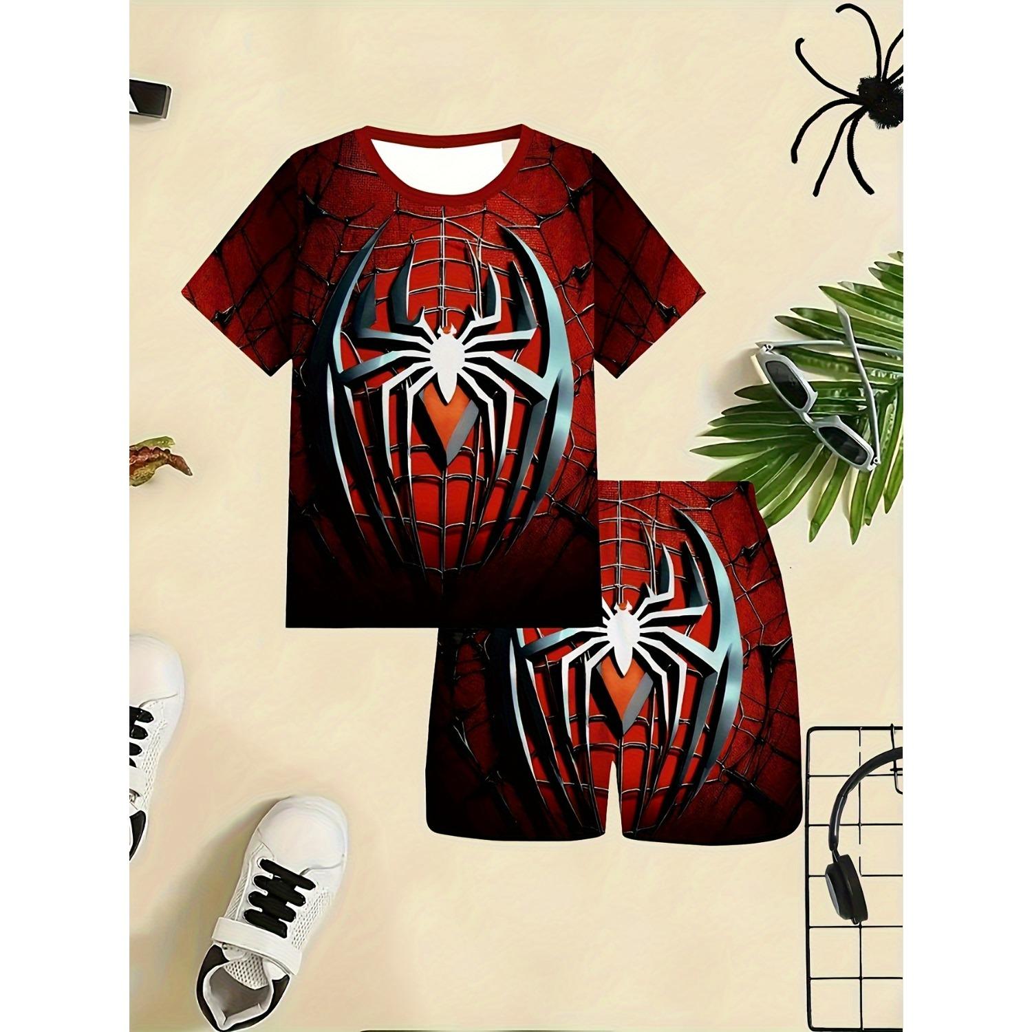 Summer fashion boys red 3D spider web short sleeved shorts set, suitable for outdoor activities 5-6 Years
Summer fashion boys red 3D spider web short sleeved shorts set, suitable for outdoor activities 5-6 Years