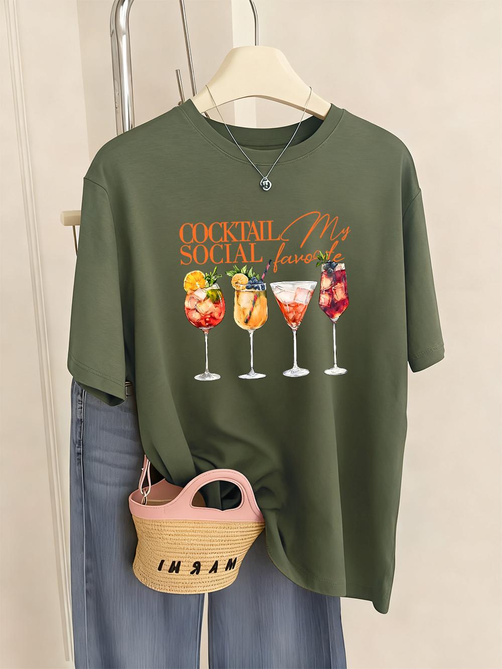 Cocktail Social My Favorite Prints TShirts Women Summer Loose Short Sleeve Tops ONeck Soft T Shirt Basics Casual Woman Clothes S
Cocktail Social My Favorite Prints TShirts Women Summer Loose Short Sleeve Tops ONeck Soft T Shirt Basics Casual Woman Clothes S