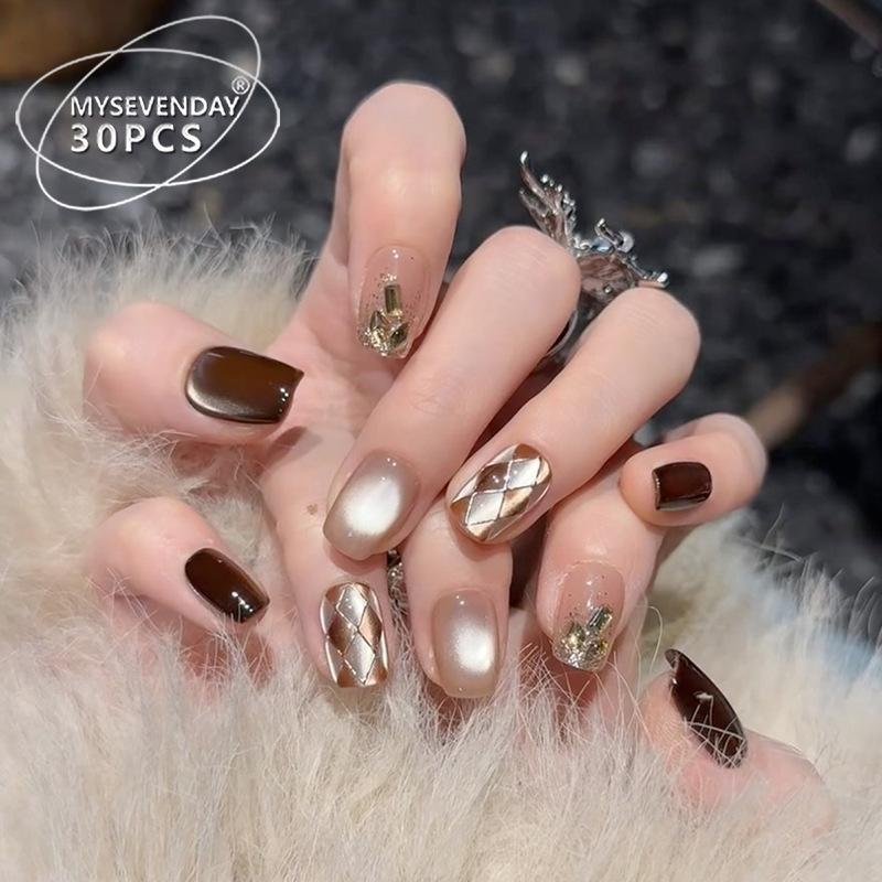 Xiaohongshu High-End Autumn/Winter Cat Eye Plaid Short Wearable False Nails Handmade Nails Size XS #10 pieces/bag
Xiaohongshu High-End Autumn/Winter Cat Eye Plaid Short Wearable False Nails Handmade Nails Size XS #10 pieces/bag