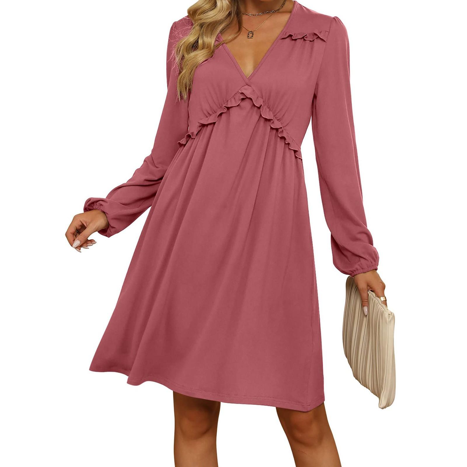 Womens Lace-up Dresses V Neck Long Sleeve Ruffle Elastic Waist Party Dress Casual Dress XL рожевий
Womens Lace-up Dresses V Neck Long Sleeve Ruffle Elastic Waist Party Dress Casual Dress XL рожевий