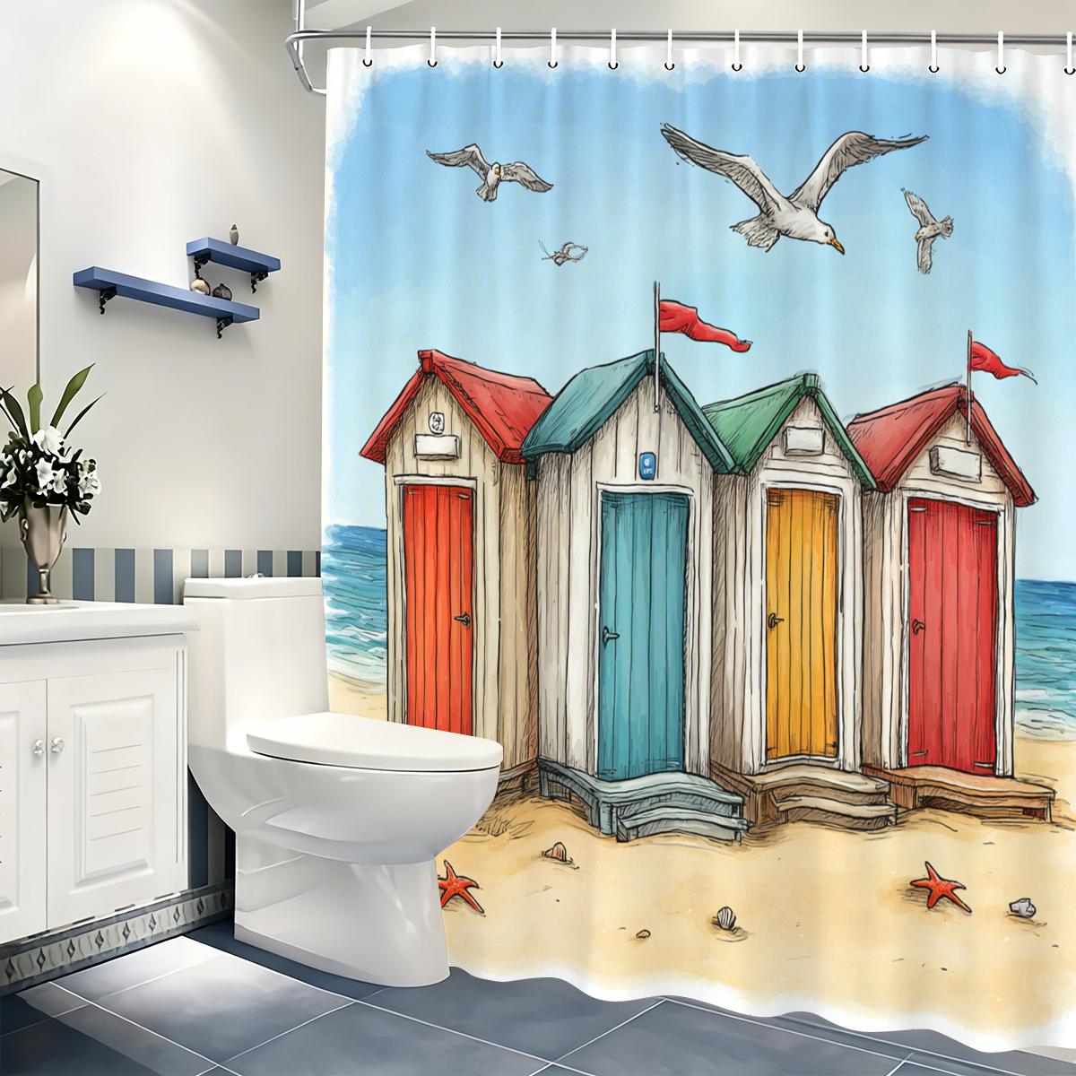 Bathtub Curtain Vibrant Beach Hut & Seagull Pattern Polyester Shower Curtain - Nautical Style Bathroom Decor Fabric W60H190(CM)-1 Pcs
Bathtub Curtain Vibrant Beach Hut & Seagull Pattern Polyester Shower Curtain - Nautical Style Bathroom Decor Fabric W60H190(CM)-1 Pcs