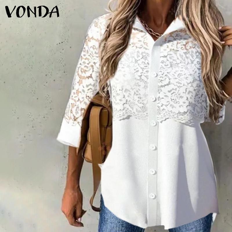 VONDA S-5XL Весенняя женская модная кружевная лоскутная блузка с длинными рукавами и лацканами на пуговицах, однотонные повседневные свободные рубашки размера плюс S-5XL
VONDA S-5XL Весенняя женская модная кружевная лоскутная блузка с длинными рукавами и лацканами на пуговицах, однотонные повседневные свободные рубашки размера плюс S-5XL