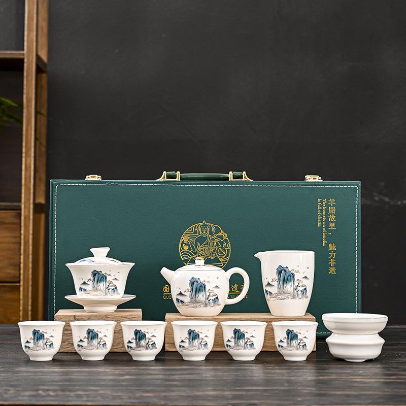 Qianli Jiangshan Suet Jade White Porcelain Kung Fu Tea Set Household Light Luxury High-end Ceramic Cover Bowl Teacup 2023
Qianli Jiangshan Suet Jade White Porcelain Kung Fu Tea Set Household Light Luxury High-end Ceramic Cover Bowl Teacup 2023