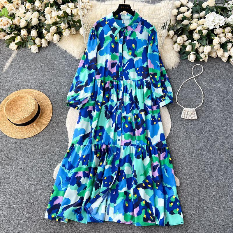 Loose Slimming Long Sleeves Drape Holiday Floral Dress Blue One size
Loose Slimming Long Sleeves Drape Holiday Floral Dress Blue One size