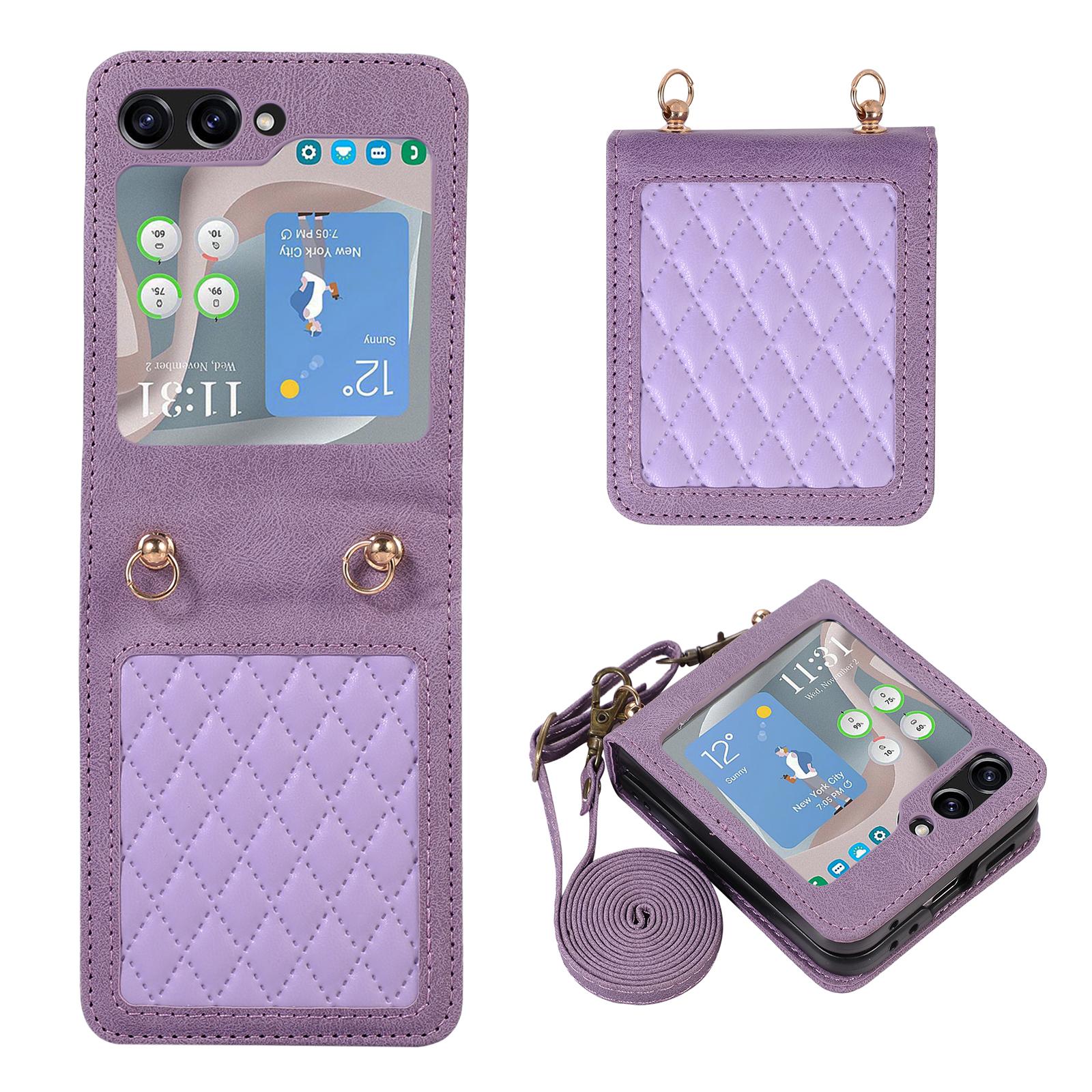 Grid Imprinted PU Leather PC Case for Samsung Galaxy Z Flip5 5G Protective Phone Shell with Shoulder Strap Purple
Grid Imprinted PU Leather PC Case for Samsung Galaxy Z Flip5 5G Protective Phone Shell with Shoulder Strap Purple