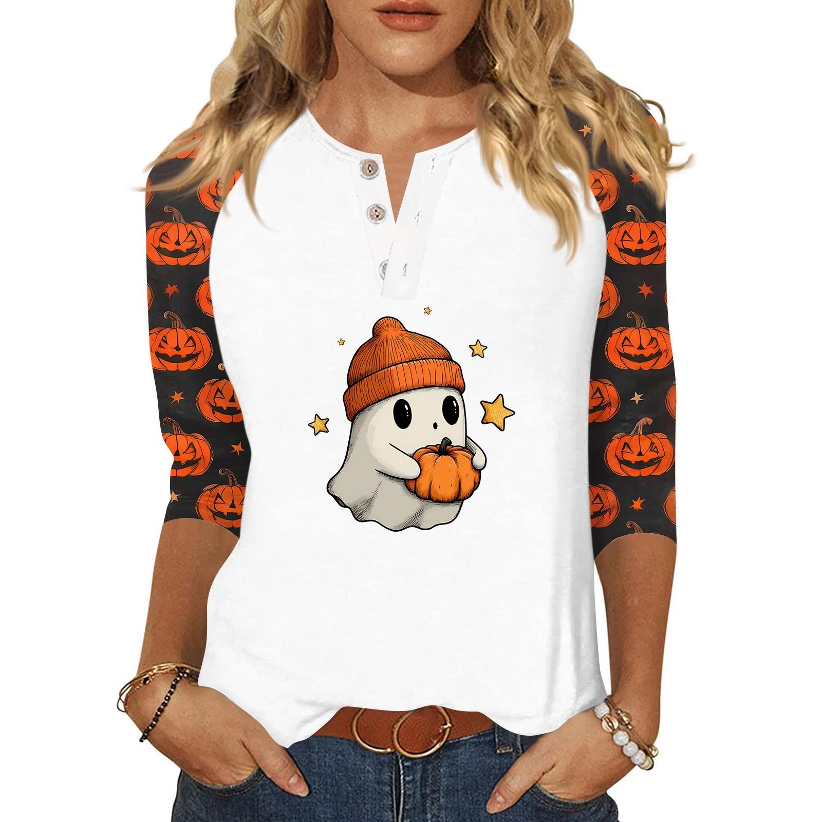 Женская футболка с принтом на Хэллоуин, на пуговицах, рукав 3/4, повседневная мода на выходные, базовый топ с V-образным вырезом S белый
Женская футболка с принтом на Хэллоуин, на пуговицах, рукав 3/4, повседневная мода на выходные, базовый топ с V-образным вырезом S белый