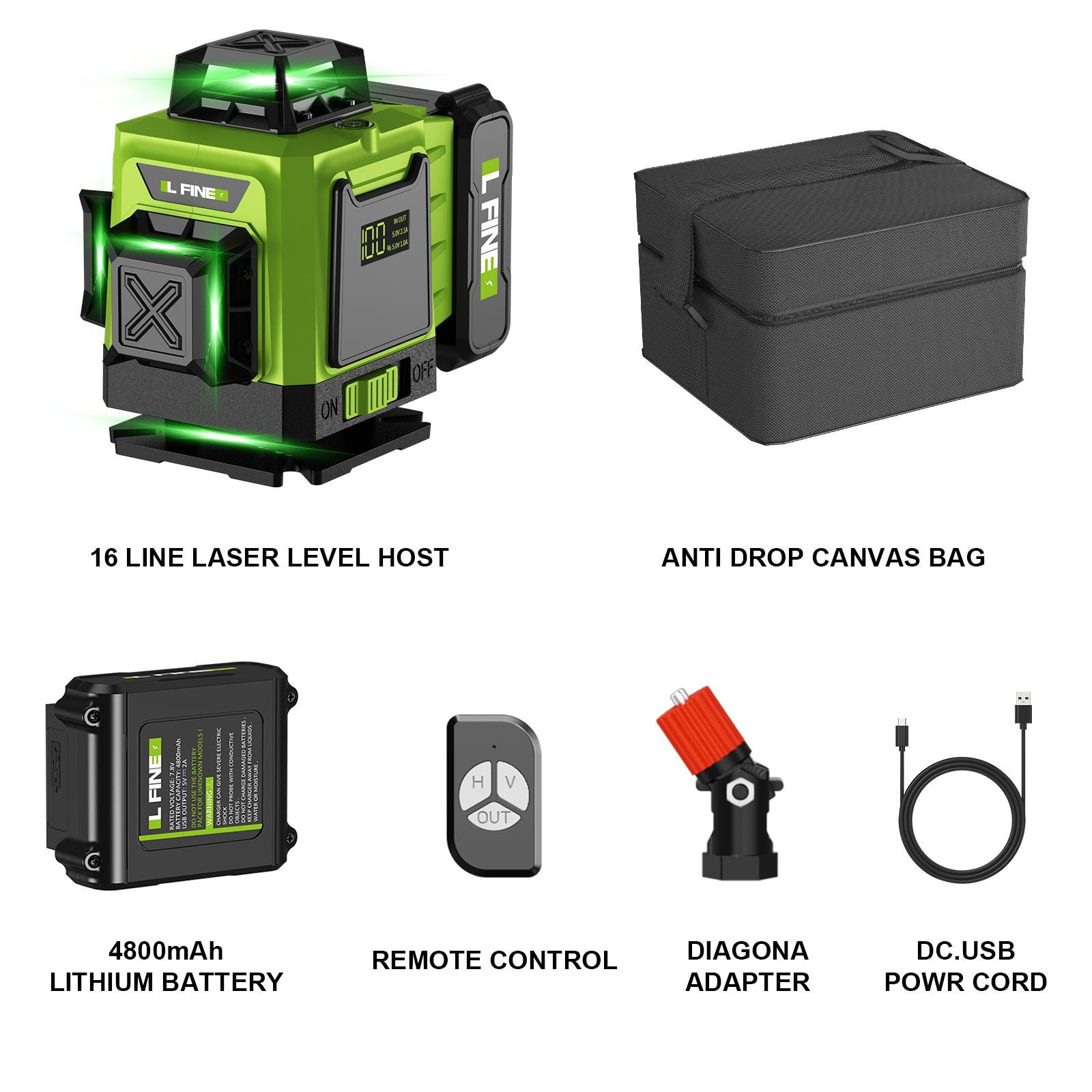 Lfine2/4D16 Lines 360°Self-leveling Laser Levels Optional tripod And Vertical Professional Laser Level Tool 16line JY
Lfine2/4D16 Lines 360°Self-leveling Laser Levels Optional tripod And Vertical Professional Laser Level Tool 16line JY