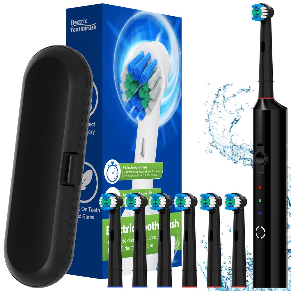Rechargeable Waterproof Electric Toothbrush with 3 Modes, 6 Heads and Travel Case, Compatible with Oral B Replacement Brush Head
Rechargeable Waterproof Electric Toothbrush with 3 Modes, 6 Heads and Travel Case, Compatible with Oral B Replacement Brush Head