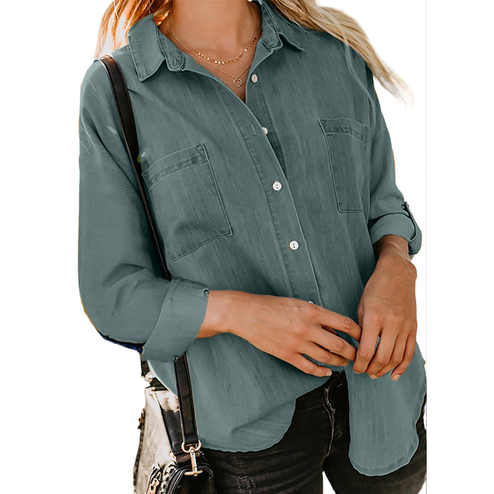 Женская осенняя однотонная свободная рубашка с длинным рукавом и пуговицами, повседневная рубашка большого размера XXL зелёный
Женская осенняя однотонная свободная рубашка с длинным рукавом и пуговицами, повседневная рубашка большого размера XXL зелёный