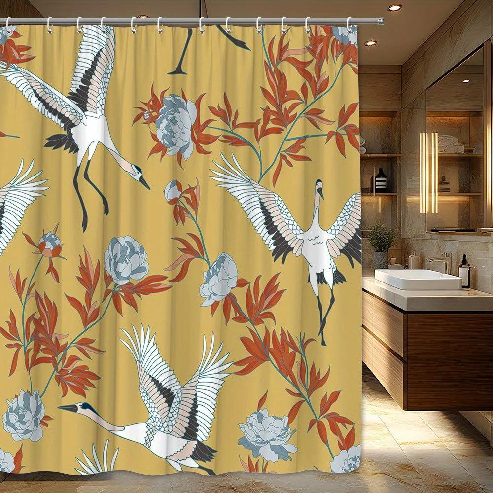 1pc Elegant Crane and Floral Shower Curtain, Mustard Yellow Polyester Fabric with Blue Peonies, Fashionable Bathroom Decor, Mach W90xH180cm
1pc Elegant Crane and Floral Shower Curtain, Mustard Yellow Polyester Fabric with Blue Peonies, Fashionable Bathroom Decor, Mach W90xH180cm