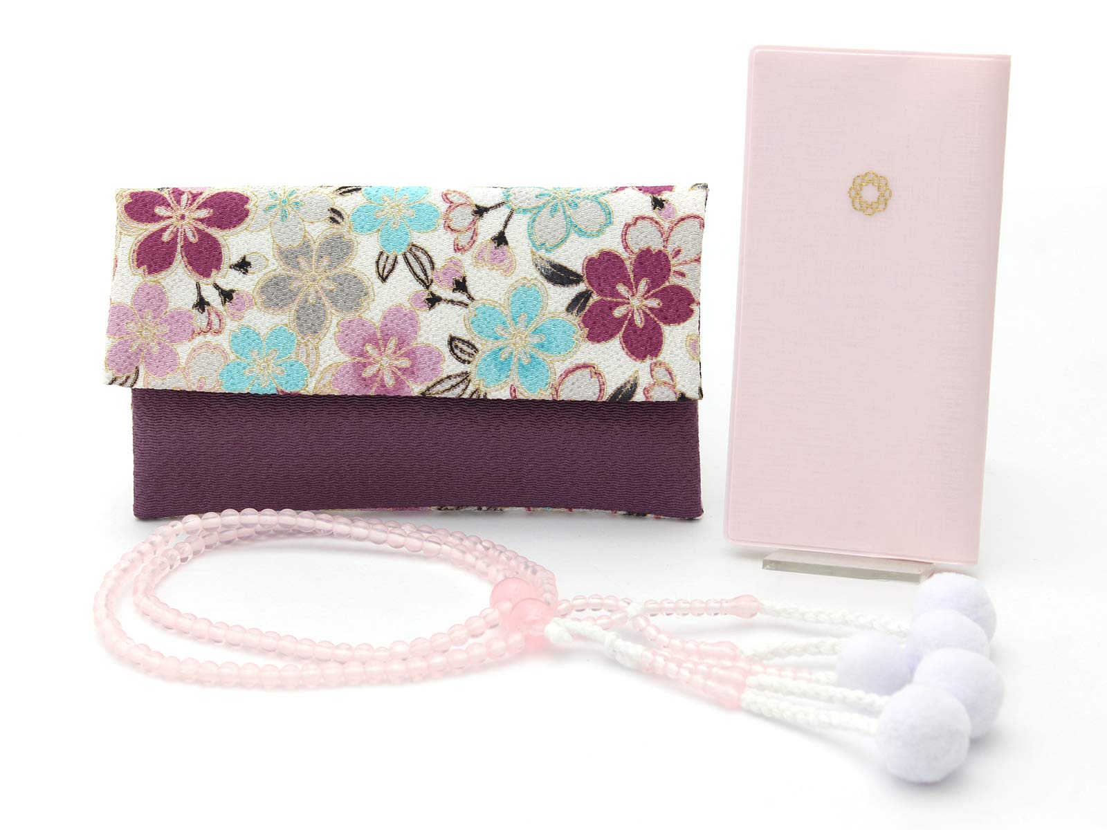 Made in Japan, Soka Gakkai prayer beads, new member gift, 3-piece set for women, purple background with large cherry blossom design, rose quartz,
Made in Japan, Soka Gakkai prayer beads, new member gift, 3-piece set for women, purple background with large cherry blossom design, rose quartz,