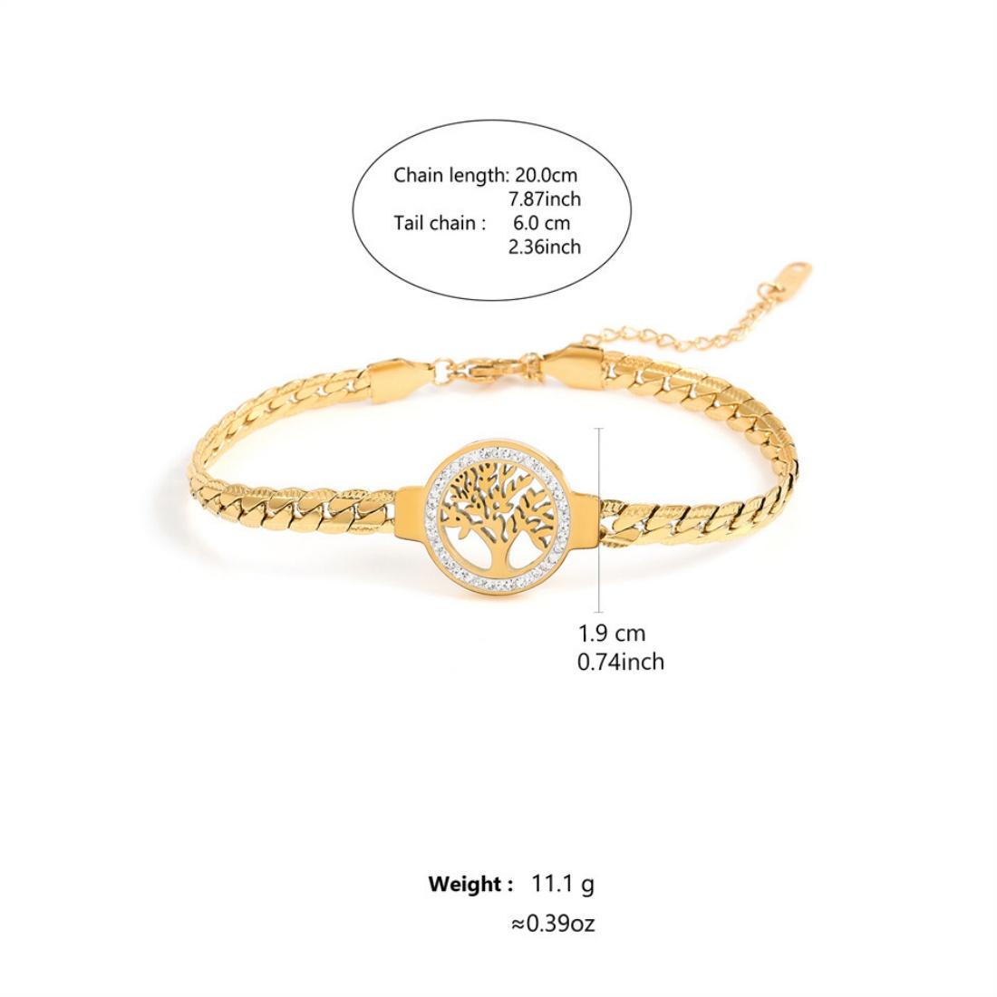 Clear Zircon Tree of Life Round Charm Bracelet For Women Fashion Stainless Steel Gold Color Wrist Chain Luxury Zircon Gift 20-26 cm
Clear Zircon Tree of Life Round Charm Bracelet For Women Fashion Stainless Steel Gold Color Wrist Chain Luxury Zircon Gift 20-26 cm