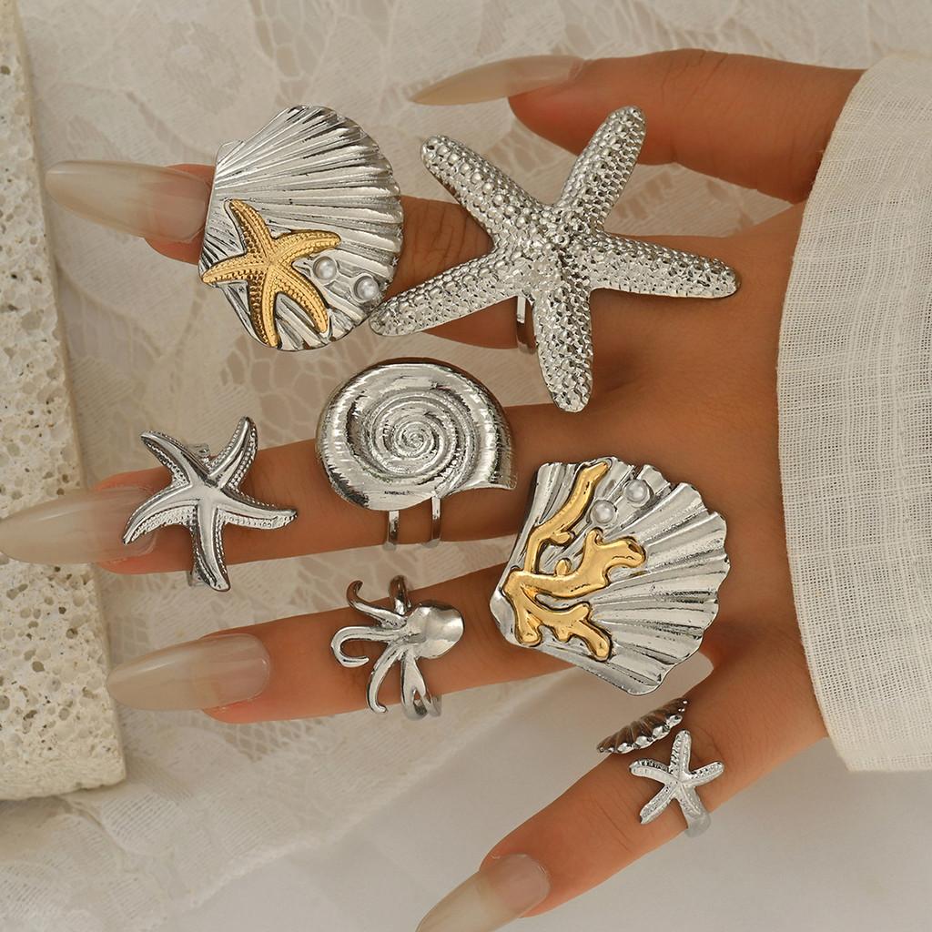 Marine Inspired Geometric Rings Collection With Zinc Alloy For Female Fashion
Marine Inspired Geometric Rings Collection With Zinc Alloy For Female Fashion