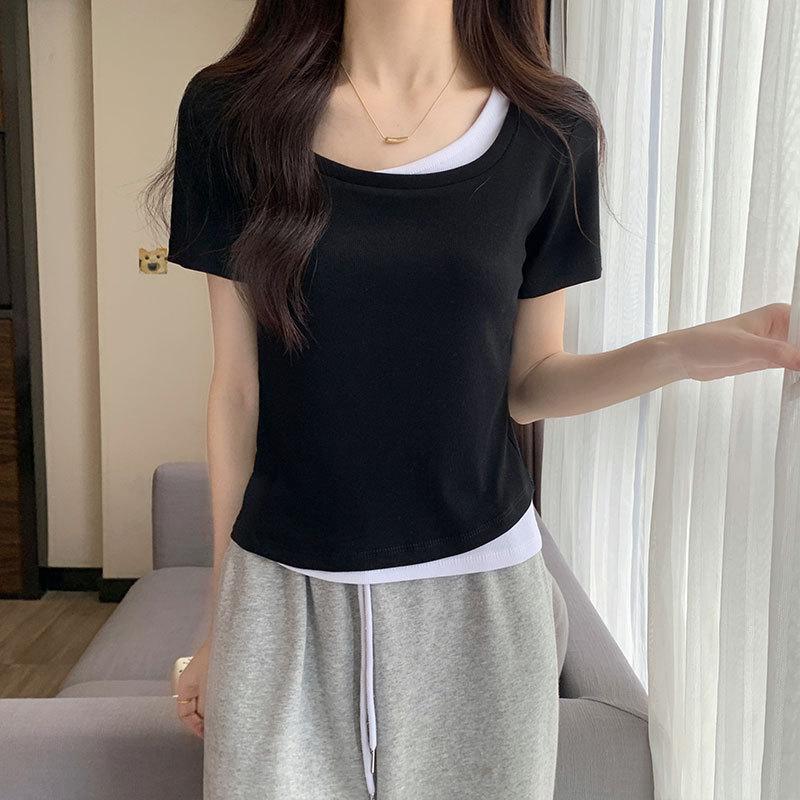 Короткая футболка контрастного цвета для женщин с короткими рукавами, лето 2024, новый поддельный двухкомпонентный топ с короткими рукавами, нишевый дизайн ins XL
Короткая футболка контрастного цвета для женщин с короткими рукавами, лето 2024, новый поддельный двухкомпонентный топ с короткими рукавами, нишевый дизайн ins XL