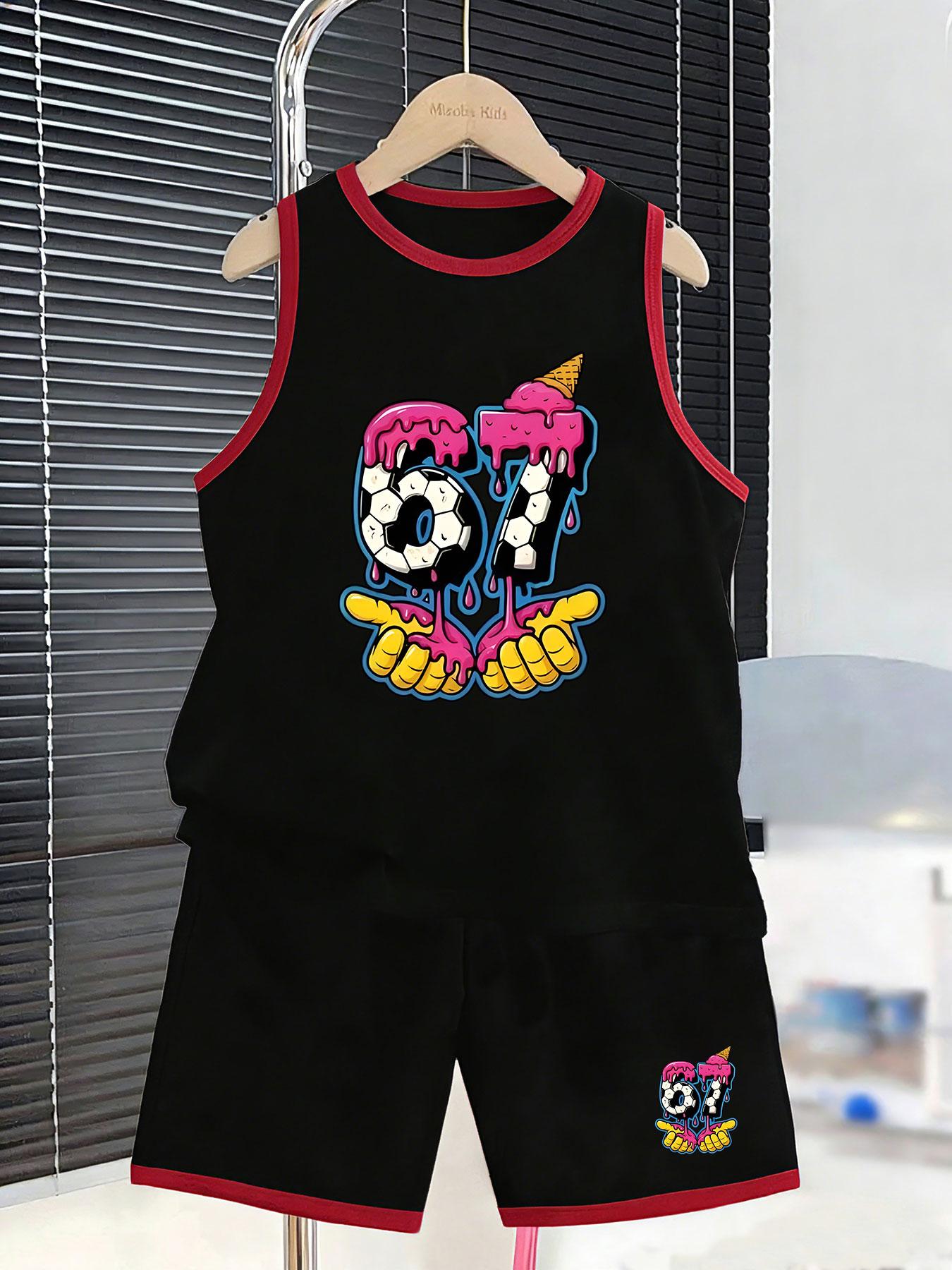 Boys lovely ice cream football themed vest shorts. Playful summer sports style, soft comfy fabric for home and casual daily wear. 7Y чорний
Boys lovely ice cream football themed vest shorts. Playful summer sports style, soft comfy fabric for home and casual daily wear. 7Y чорний