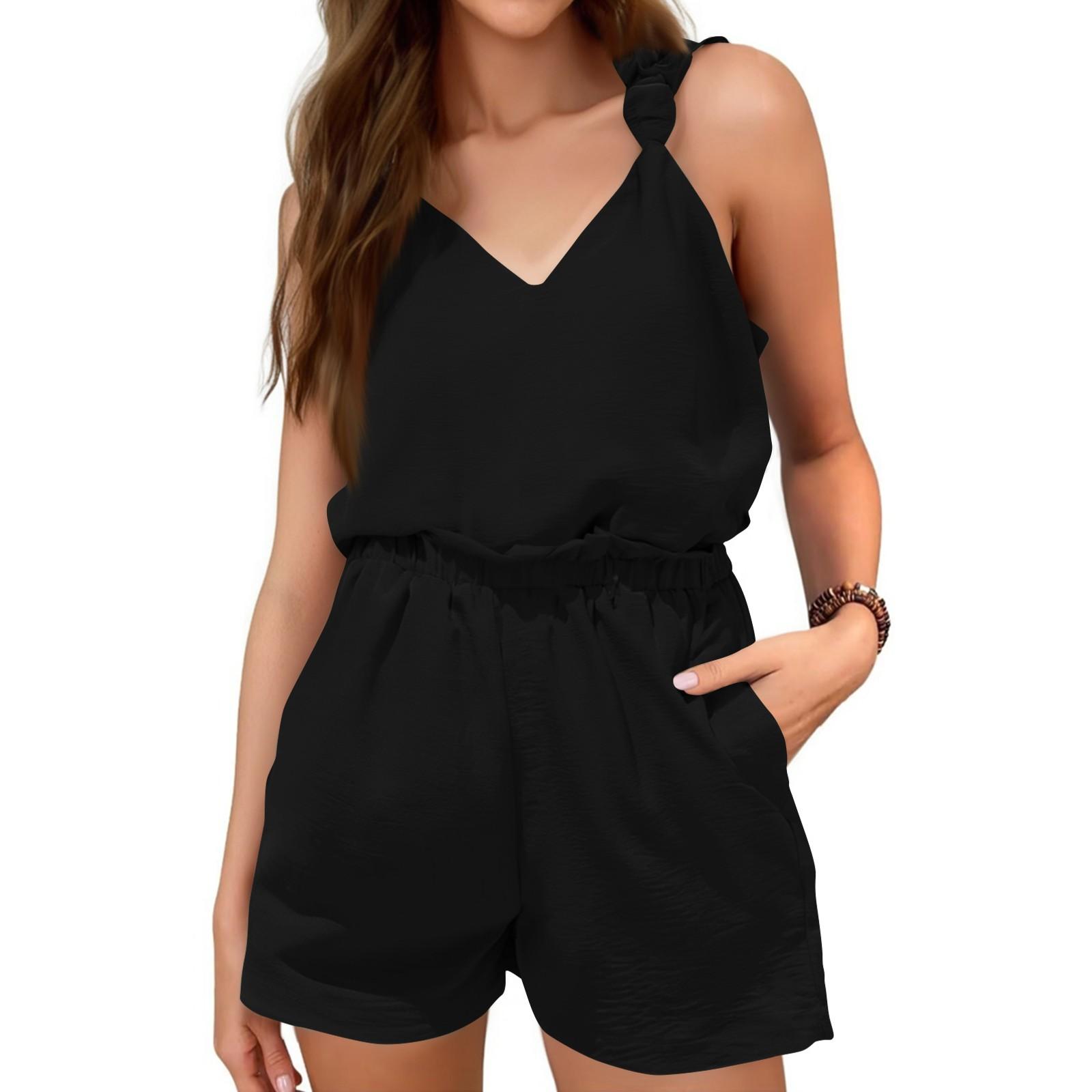 Женский летний комплект из двух частей без рукавов с V-образным вырезом и шортами XL чёрный
Женский летний комплект из двух частей без рукавов с V-образным вырезом и шортами XL чёрный