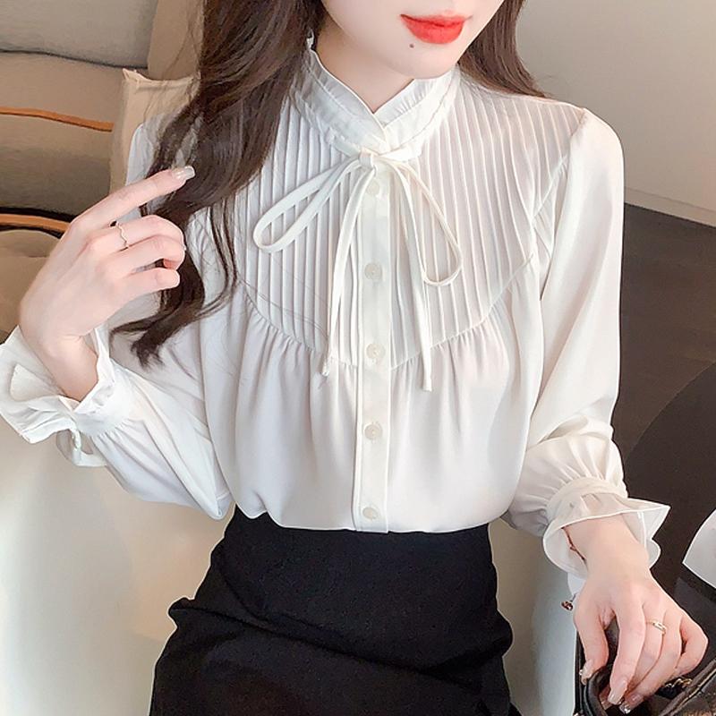 Fashion New 2024 Autumn Long Sleeve Lace Up Stand Collar Office Lady White Chiffon Blouse Shirt Women Tops Blouses Shirts J474
Fashion New 2024 Autumn Long Sleeve Lace Up Stand Collar Office Lady White Chiffon Blouse Shirt Women Tops Blouses Shirts J474