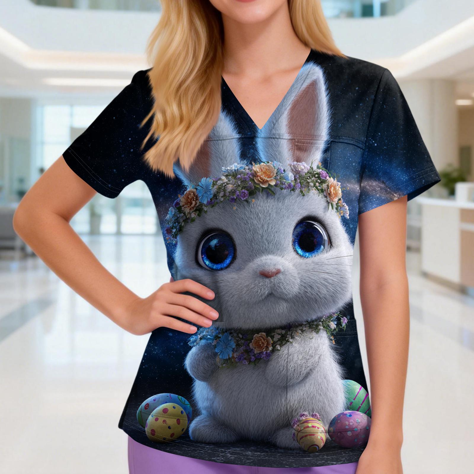 Women s V-neck Three-pocket Short-sleeved Easter Print Uniform/caregiver Top With Slits At The Hem L білий
Women s V-neck Three-pocket Short-sleeved Easter Print Uniform/caregiver Top With Slits At The Hem L білий