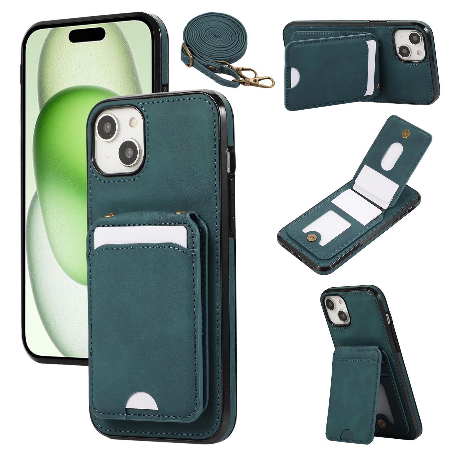 For iPhone 15 Case Card Holder Kickstand Leather+TPU Phone Cover with Shoulder Strap Green
For iPhone 15 Case Card Holder Kickstand Leather+TPU Phone Cover with Shoulder Strap Green